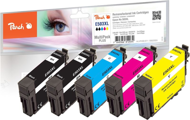 Peach PI200-971 inktcartridge 5 stuk(s) Compatibel Hoog (XL) rendement Zwart, Cyaan, Magenta, Geel