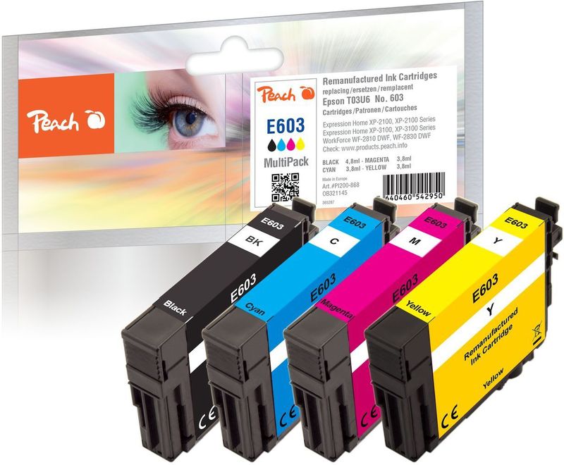 Peach PI200-868 inktcartridge 4 stuk(s) Compatibel Normaal rendement Zwart, Cyaan, Magenta, Geel
