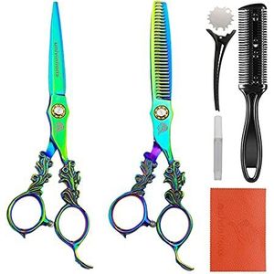 6.0 inch titanium regenboog haar snijden schaar kit dunning scharen kapper accessoires kam clip professionele kappers schaar voor salon thuis haar styling tool haarclippers (Maat : Kit 2 schaar)