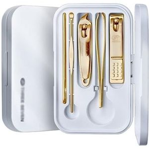 5-delige nagelknipperset roestvrijstalen manicureset for mannen en vrouwen met plastic opbergdoos, draagbare professionele vinger-teennagelset Manicure Pedicure Sets (Color : Gold Set)