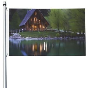 Chalet aan het meer Vlag Outdoor Vlaggen Grappige Party Banner Dubbelzijdig Gedrukt Tuin Vlaggen voor Thuis Huis Outdoor Indoor Decor 90 x 150 CM