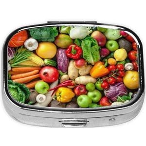 Verse groenten en fruit print pillenorganisator 2 compartiment pillendoos draagbare medicijnen pillendoosje voor outdoor reizen