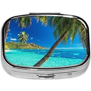 Ocean Tropical Island Print Pil Organizer 2 Compartiment Pillendoos Draagbare Geneeskunde Pil Case voor Outdoor Reizen