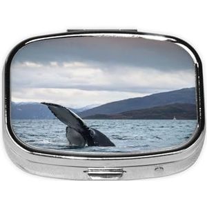 Bultrug walvisstaart oceaanprint pillenorganizer 2 compartimenten pillendoos draagbare medicijnpillenkoffer voor buiten reizen