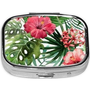 Hibiscus Bloemenprint Pil Organizer 2 Compartiment Pillendoos Draagbare Geneeskunde Pil Case voor Outdoor Reizen