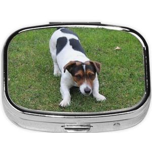 Jack Russell hondenprint pillenorganizer 2 compartimenten pillendoos draagbare medicijnpillenhoes voor buiten reizen