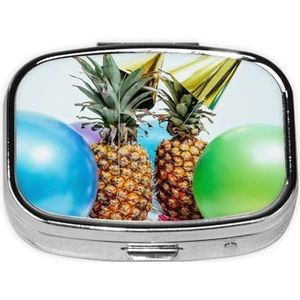Fruit Party Print Pil Organizer 2 Compartiment Pillendoos Draagbare Geneeskunde Pil Case voor Outdoor Reizen