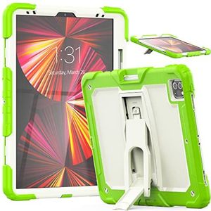 Étui compatible avec iPad Pro 5/4/3 génération 12,9"" 2021/2020/2018 avec porte-crayon, étui de protection robuste et résistant aux chocs avec béquille invisible - Beige + jaune-vert