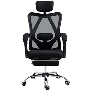 JSY Amazon-merk, ergonomische bureaustoel, bureaustoel met verstelbare lendenwervel- en hoofdsteun, net-hoge rugleuning, mesh, tot 150 kg belastbaar, zwart, één maat