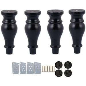 AVIMYA 1/4 stuks 180 mm massief houten meubelpoten vervanging zwart midden eeuw modern voor koffie theetafel slaapbank tv-standaards dressing (kleur: 1 stuk ijzeren pads)