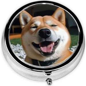 Pillendoos 3 compartimenten reizen pillenorganisator draagbare medicijnorganisatoren waterdichte Shiba Inu Smile Tong Out Pil Case voor Pocket of portemonnee