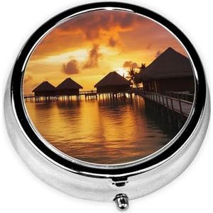 Pillendoos 3 compartimenten reizen pillenorganisator draagbare geneeskunde organisatoren waterdicht Tahiti Resort Zonsondergang Peel Pil Case voor Pocket of Portemonnee