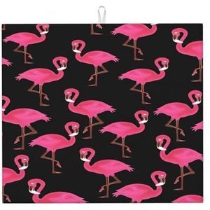 Mooie roze flamingo's droogmat, aanrecht, droogmat voor koffiemachine afdruiprek 40 x 45 cm