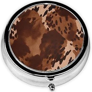 Bruin Koeienhuid Art Print Ronde Pillendoos 3 Compartiment Geneeskunde Pil Case Draagbare Pillencontainer voor Dagelijkse Geneeskunde Supplement Vitamine