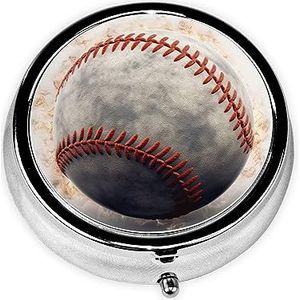 Baseball Print Ronde Pillendoos 3 Compartiment Geneeskunde Pil Case Draagbare Pillencontainer voor Dagelijkse Geneeskunde Supplement Vitamine