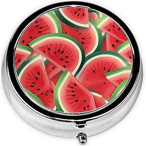 Watermeloen Slice Print Ronde Pillendoos 3 Compartimenten Medicijn Pillendoosje Draagbare Pillencontainer voor Dagelijkse Geneeskunde Supplement Vitamine