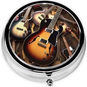 Muziek Gitaar Print Ronde Pil Doos 3 Compartiment Geneeskunde Pil Case Draagbare Pil Container voor Dagelijkse Geneeskunde Supplement Vitamine
