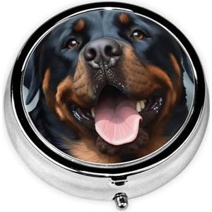 Rottweiler Honden Tongkop Print Ronde Pillendoos 3 Compartimenten Medicijn Pillendoosje Draagbare Pillencontainer voor Dagelijkse Medicijnen Supplement Vitamine