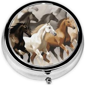 Leuke Paard Print Ronde Pil Doos 3 Compartiment Geneeskunde Pil Case Draagbare Pil Container Voor Dagelijkse Geneeskunde Supplement Vitamine