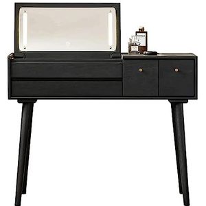 Kaptafels Vanity Desk Eiken make-uptafel met lades en klep Led-spiegel kaptafel Klassieke make-up kaptafel Vintage kaptafel uniek