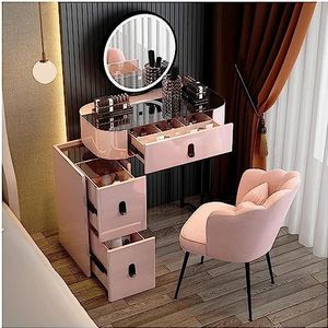 Kaptafels Milieuvriendelijke Mdf Kaptafel 5 Laden Make-up Tafel Met Ronde Smart Touch Spiegel Kaptafel Glazen Top Make-up Ijdelheid uniek