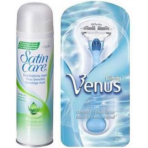 Gillette Venus Combi Scheerhouder + 2 mesjes en Satin Care Sensitive Skin scheergel
