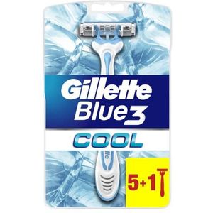 Gillette Blue3 Cool Wegwerpscheerapparaat voor mannen, 6 stuks, tot 10 verse schenen met één scheermes