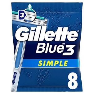 Gillette Blue3 Simple Wegwerpmesjes Voor Mannen x8, Scheermesje Met 3 Mesjes, Vast Scheerhoofd, Lubrastrip