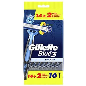 Gillette Blue3 Smooth wegwerp-scheerapparaten, 16 scheermesjes, Lubrastrip, officieel