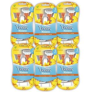 Gillette Venus Riviera, Scheerapparaat voor dames, 18 stuks (3 x 6), wegwerp-scheermes voor vrouwen met 3 mesjes en vochtinbrengende riem van MoistureRich
