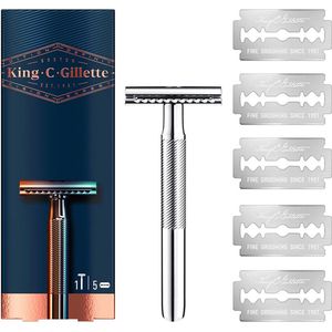 King C. Gillette - Dubbele Rand Scheermes - Zilver - Met 5 Vervangingsmessen