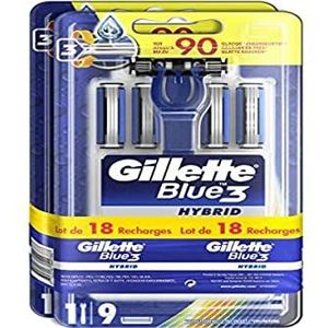 Gillette Blue 3 Hybrid herenscheerapparaat + 9 reservemesjes (4 stuks) Lubrastrip Comfortfresh met 40° draaibare kop [OFFICIEL]