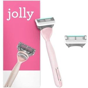 Jolly rose Rasoir Femme + 2 Lames de Rasoir Femme avec Manche Super Grip, Bande Lubrifiante et Rasage Ultra-Confortable,