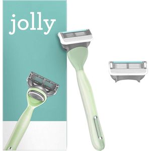 Jolly turquoise scheermes - 2 navulmesjes met 5 messen - Dames - beschermende lubricatiestrip - handvat met super-grip