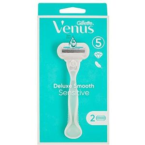 Gillette Venus Smooth Sensitive Damesscheermesjes, 1 greep en 2 reservemesjes (3 mesjes) voor dames, diep, duurzaam, met vochtstrips
