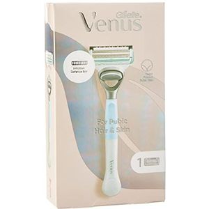 Gillette Venus Satin Care scheermes voor dames + 1 scheermes navulling met precisietrimmer, ontworpen voor schaamhaar en huid