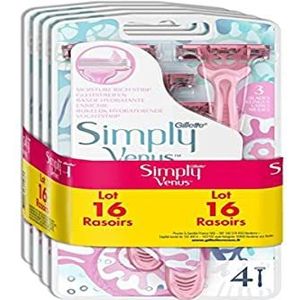 Gillette Simply Venus 3 wegwerp-scheerapparaten, voor dames, vochtinbrengende band, verrijkt met 16 stuks (4 x 4 stuks) voor een grondige scheerbeurt in zachtheid