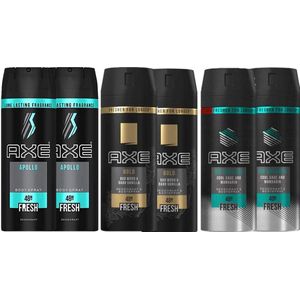 AXE Deo Spray - MIX - 2x Gold / 2x Apollo / 2x Ice Fall