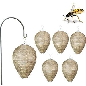BOLYUM Wespennest Decoy, natuurlijke nep-wespennest lantaarn, milieuvriendelijke hangende wespenafschrikmiddel, effectief afschrikmiddel bijenhorzels nepnest voor thuis en tuin buitenshuis (6 stuks)