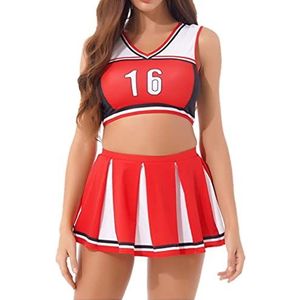 Dames Schoolmeisjes Cheerleading Dance Uniform Set, Halloween Cheer Leader Kostuum Fancy Dress Uniform, School Meisje Sexy Kostuums Halloween Cosplay Fancy Dress Outfits Set (M, Rode Cheer Leader)