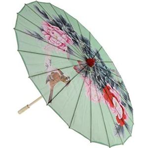 RAJVI 33 inch Parasol Parasol met groen pioenpatroon, zijden doek parasol, Chinese stijl papieren paraplu, voor bruiloften en persoonlijke bescherming tegen de zon