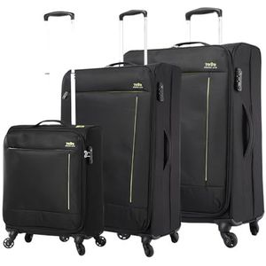 Totto - Zachte kofferset - Travel Lite - zwart - drie koffermaten - 360 wielen - TSA-veiligheid - polyester voering, Zwart, Travel