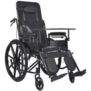 Lichtgewicht transportrolstoel Handmatige rolstoel met hoge rug, hoofdsteun en eettafel Opvouwbare badkamerdouchestoel