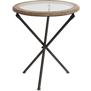 Prachtige salontafel, Amerikaanse retro industriële stijl smeedijzeren bijzettafel, massief houten woonkamer kleine ronde tafel/hoektafel/eettafel (afmetingen: 46x54cm)