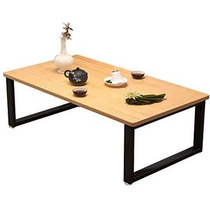 Prachtige salontafel, H40CM multifunctionele vierkante lage tafel, theetafel in Japanse stijl bestaande uit zwart stalen frame en massief houten aanrecht (afmetingen: 100x50x40cm)