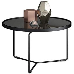 Prachtige salontafel, eenvoudig modern licht luxe gehard glas (Φ55x37cm) kleine ronde tafel, kleine woonkamer en lage thuistafel (kleur: zwart)