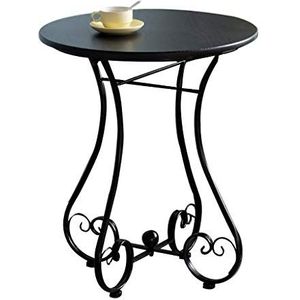 Prachtige salontafel, smeedijzeren Europese stijl balkon/tuin ronde tafel, zwart statief + zwart tafelblad bank bijzettafel/hoektafel (afmetingen: 40X55CM)