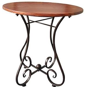Prachtige salontafel, smeedijzeren Europese stijl balkon/tuin ronde tafel, bronzen statief + bruin tafelblad bank bijzettafel/hoektafel (afmetingen: 55X65CM)