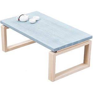 Prachtige salontafel, massief houten multifunctionele lage tafel in Japanse stijl (H31,5CM), balkon/bedtafel/erkertafel (retro blauw) (Afmetingen: 120X50X32CM)