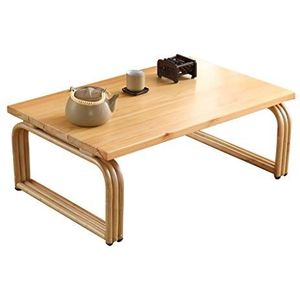 Prachtige salontafel, massief houten lage tafel in Japanse stijl, balkon-/bedtafel in logkleur, erkertafel (afmetingen: 100x55x30cm)